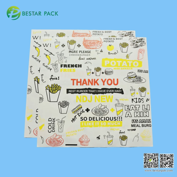 Forros impressos coloridos personalizados do alimento do papel do hambúrguer do invólucro do sanduíche